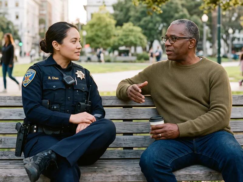 COLOUR-IMAGE_us-female-police-officer-bench_jul26