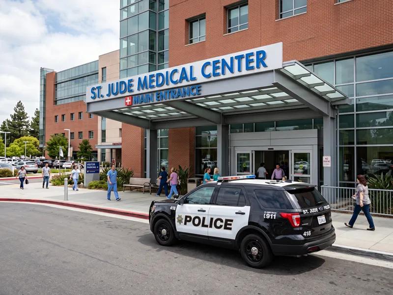 COLOUR-IMAGE_medical-center-entrance-us-police-patrol-car_jul26